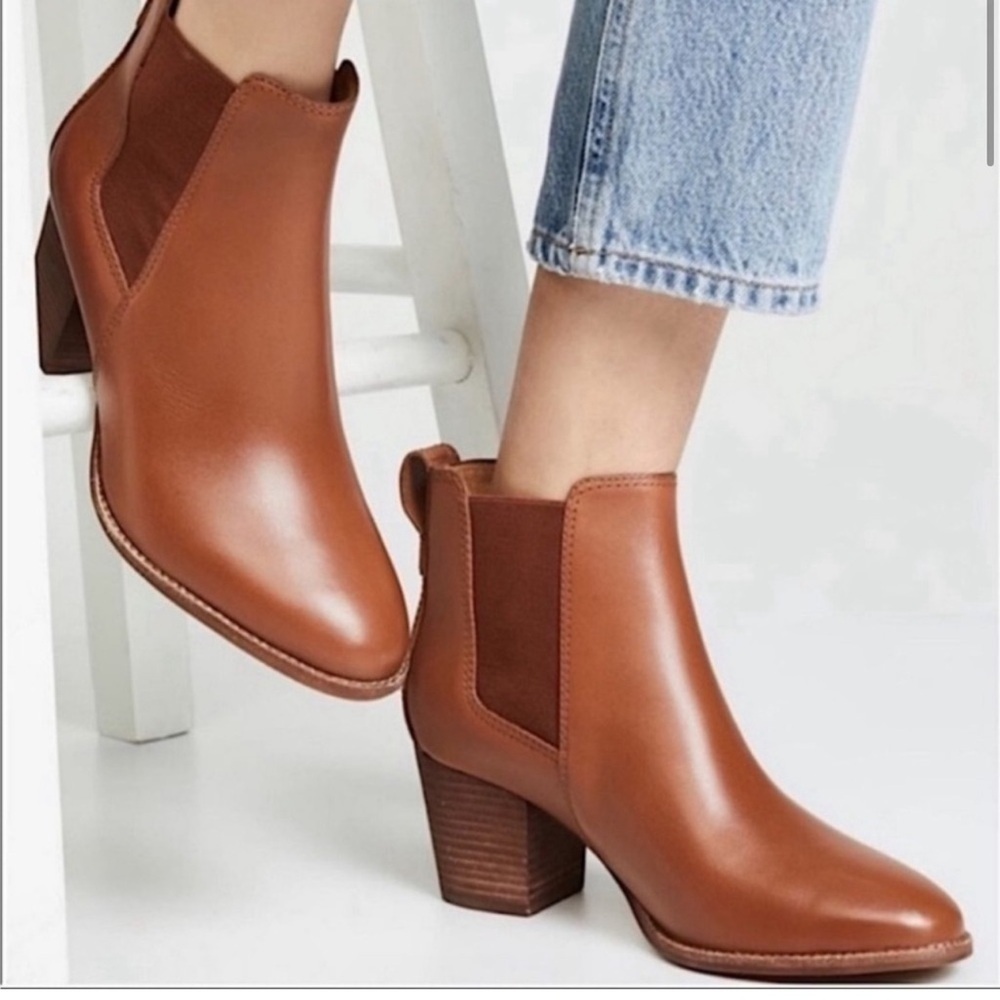 MADEWELL Brown Leather Pull-On Block Heel Regan Boots J8307 size‎ 8.5